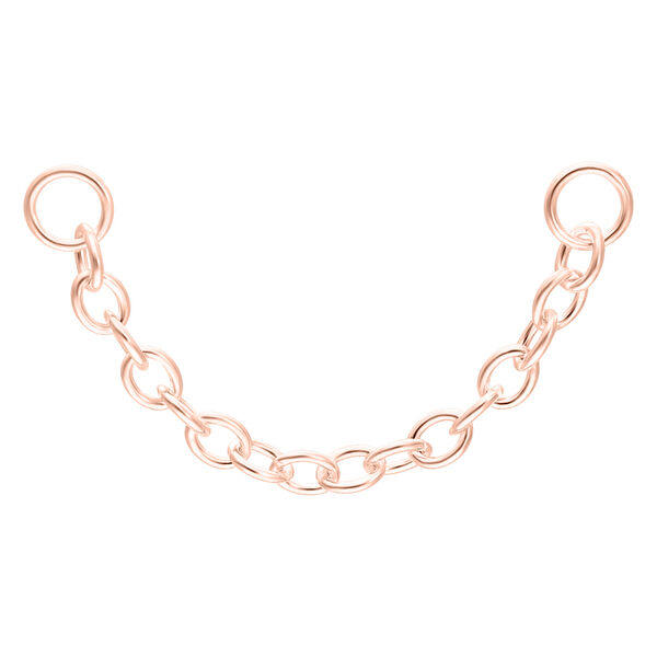 Cadena de conexión para piercing en oro rosa de 25mm sobre fondo blanco