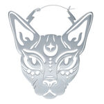 Aros Sphynx de plata con motivo de gato sobre fondo blanco