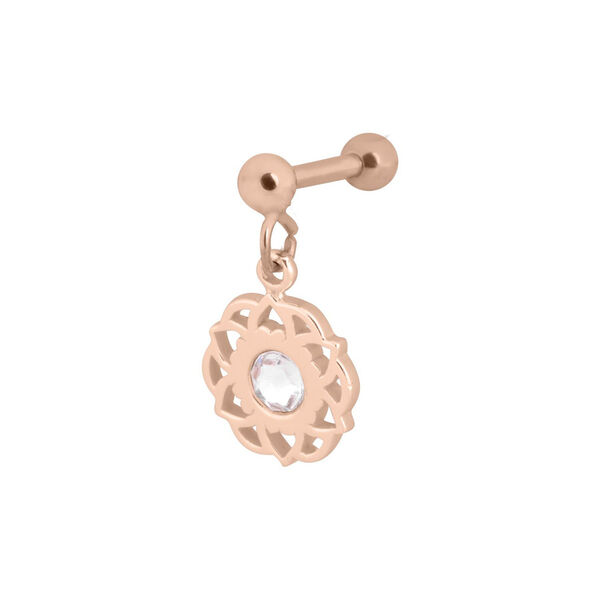 Roségoldenes Mandala Flower Barbell mit Kristall auf weißem Hintergrund