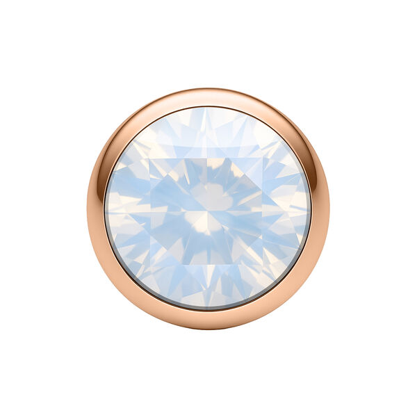 Sfera di cristallo bianco in montatura oro rosa su sfondo bianco