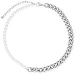 Silberne Chunky Pearl Kette mit Perlen und Kettengliedern auf weißem Hintergrund