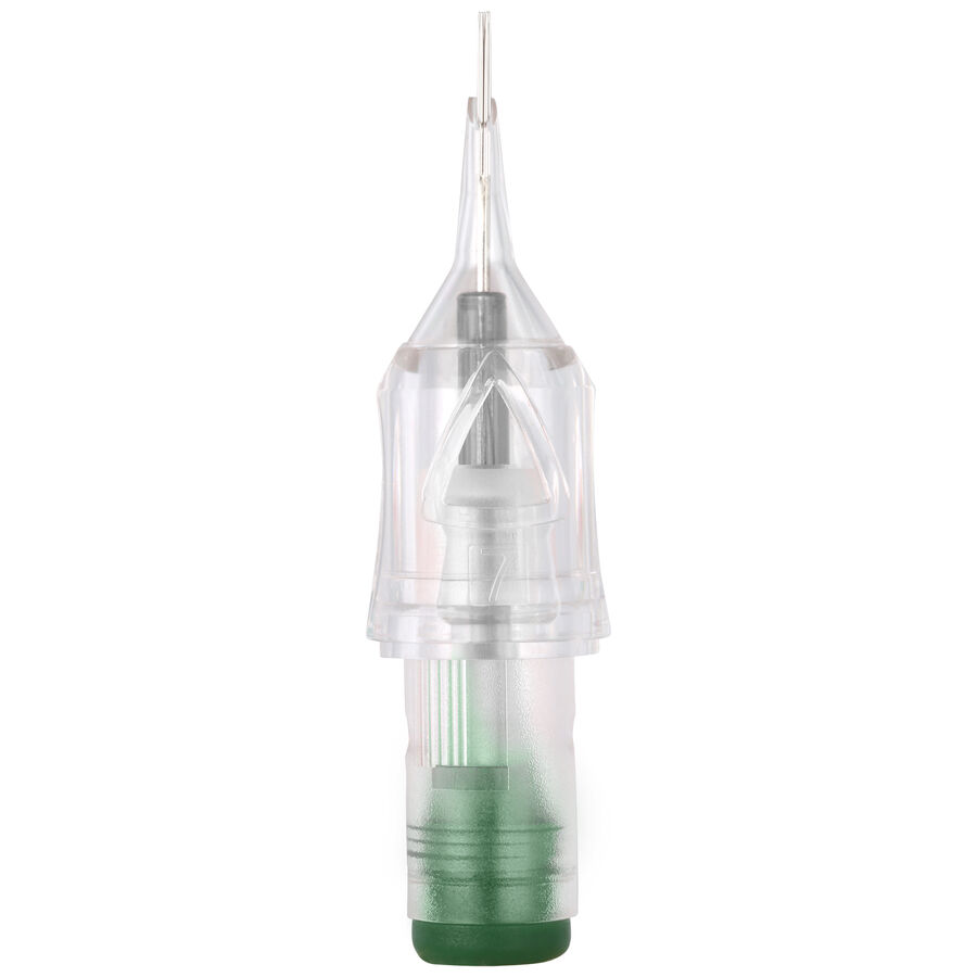 Modulo ago per tatuaggi con 18 aghi e spessore di 0.35mm su sfondo bianco