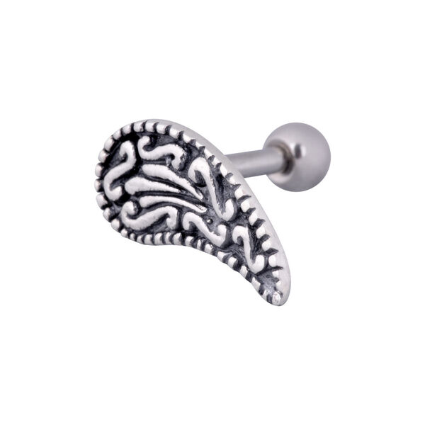 Silbernes Ohr Barbell mit Paisley-Muster auf weißem Hintergrund
