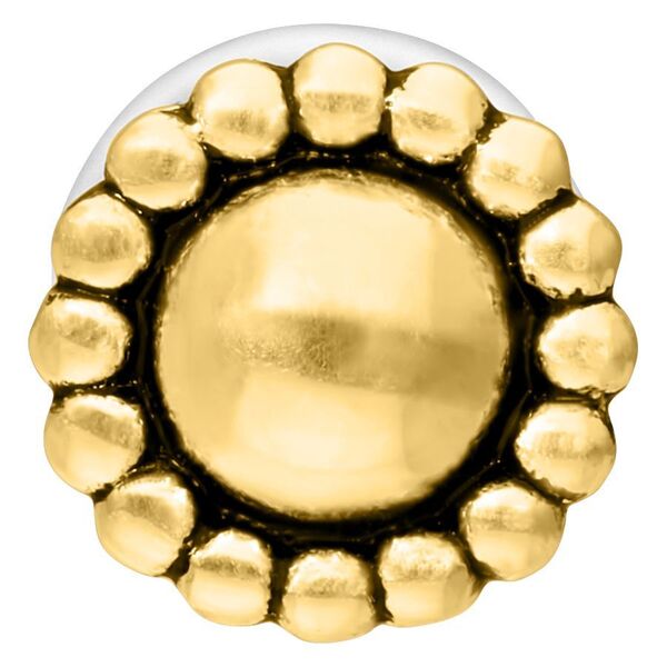Piercing labret Push-Fit dorado con diseño redondo sobre fondo blanco
