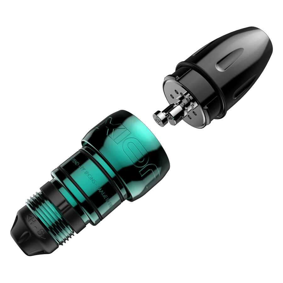 Macchinetta per tatuaggi Xion Pen Seafoam blu, alluminio, su sfondo bianco