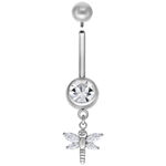 Piercing all'ombelico in argento con ciondolo a libellula e pietra cristallina, 8,0 mm
