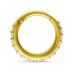 Clicker d'oro con cristalli chiari su sfondo bianco