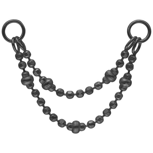 Catena piercing nera con due catene a sfera, lunghezza 20mm, su sfondo bianco