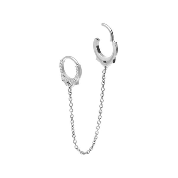 Silberner Helix-Piercingring mit Glitzersteinen und langer Kette