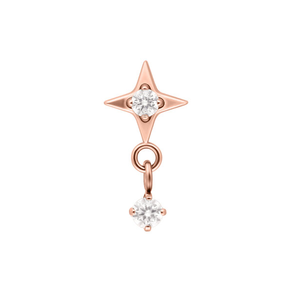 Stella in oro rosa con cristallo chiaro su sfondo bianco