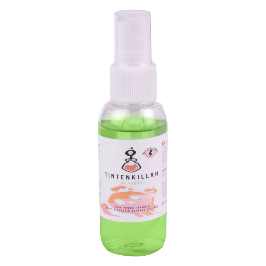 Flacone spray verde Tadoo Tintenkillah da 50 ml con etichetta bianca su sfondo bianco