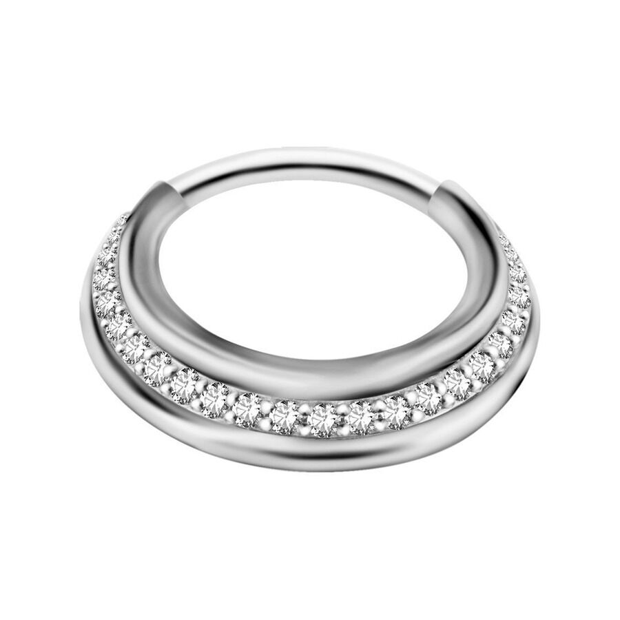 Clicker per setto nasale argento con fila di cristalli, spessore 1.2 mm, diametro 8.0 mm