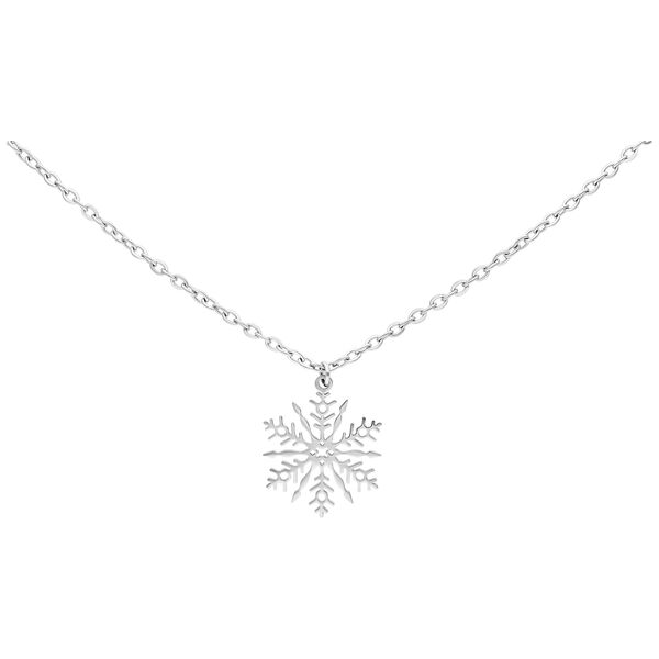 Collar de copo de nieve plateado sobre fondo blanco