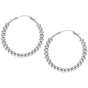 Silberne Bubble Hoops Ohrringe aus Chirurgenstahl Zwei silberne Bubble Hoops Ohrringe aus Chirurgenstahl auf weißem Hintergrund