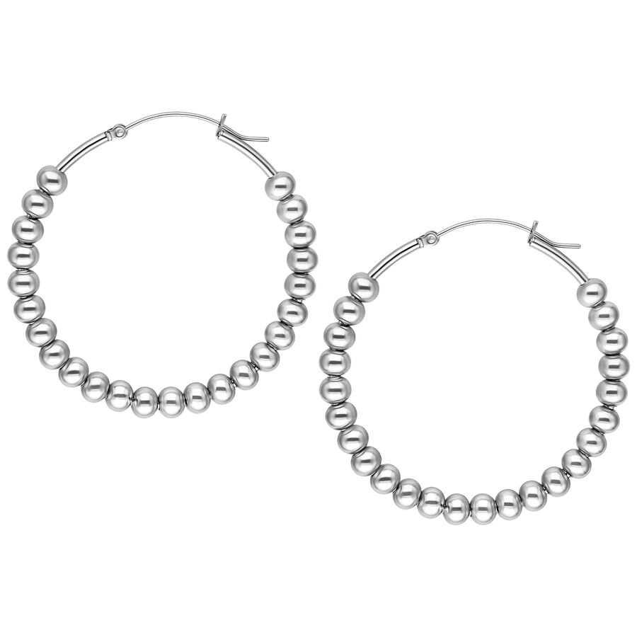 Zwei silberne Bubble Hoops Ohrringe aus Chirurgenstahl auf weißem Hintergrund