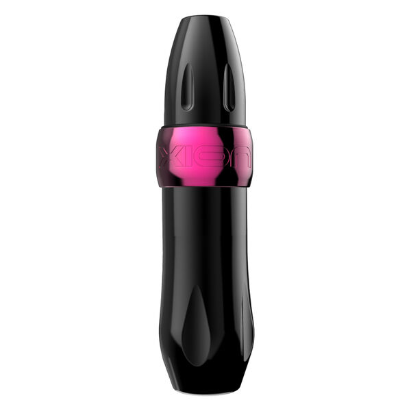 Xion Pen negro con anillo rosa sobre fondo blanco