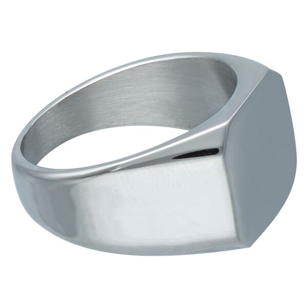Anillo plateado de acero quirúrgico 316L sobre fondo blanco