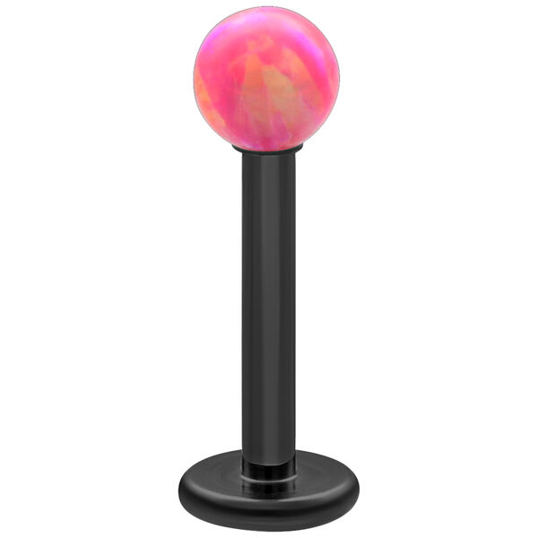 Musta titaani labret, jossa 5 mm Light Hot Pink Opal pallo valkoisella taustalla