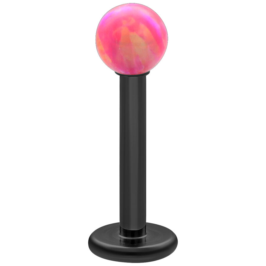 Schwarzes Titan Labret mit 5 mm Light Hot Pink Opal Kugel auf weißem Hintergrund