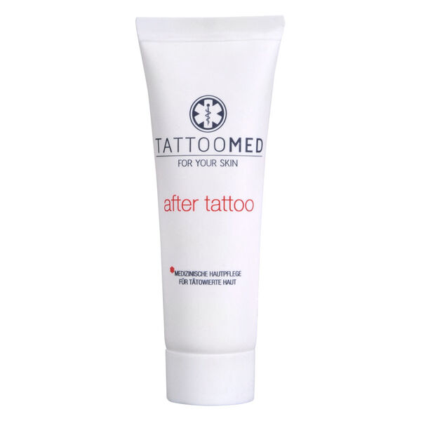 Valkoinen TattooMed® after tattoo 25 ml tuubi valkoisella taustalla
