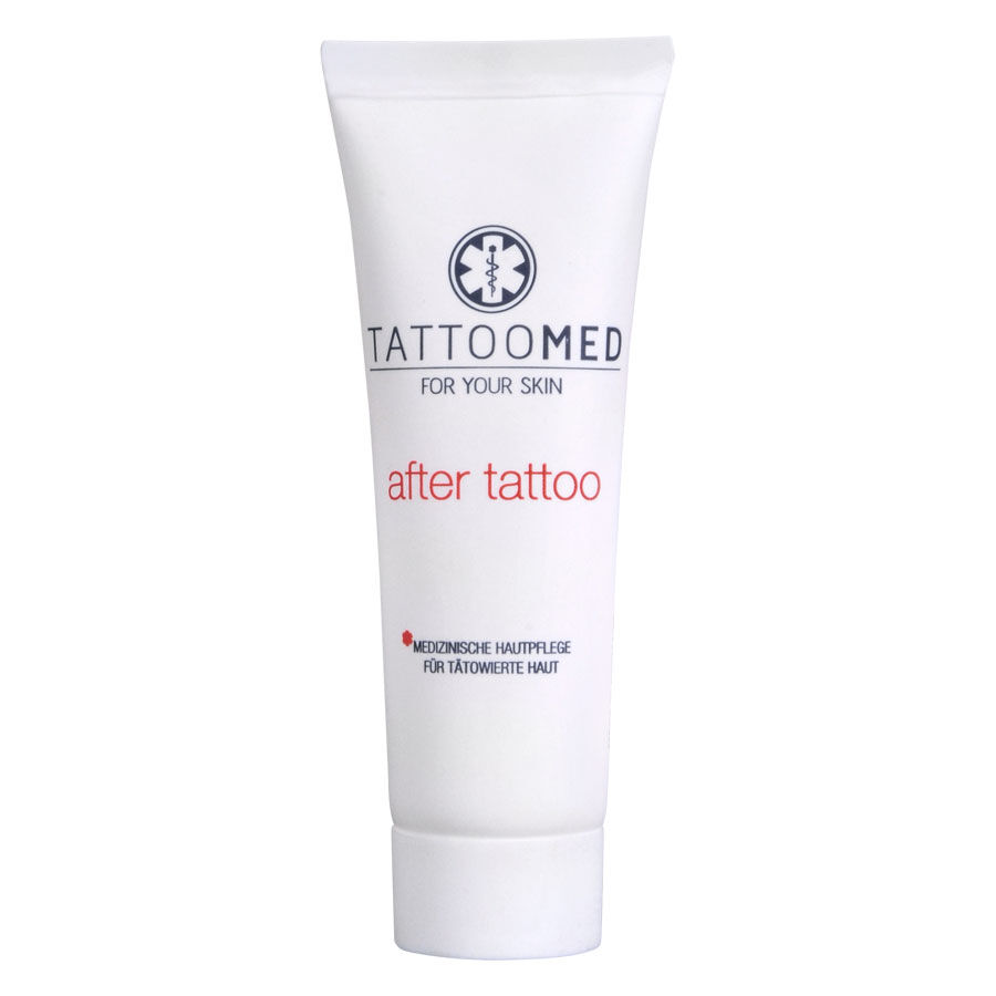 Tubo blanco de TattooMed® after tattoo 25 ml sobre fondo blanco