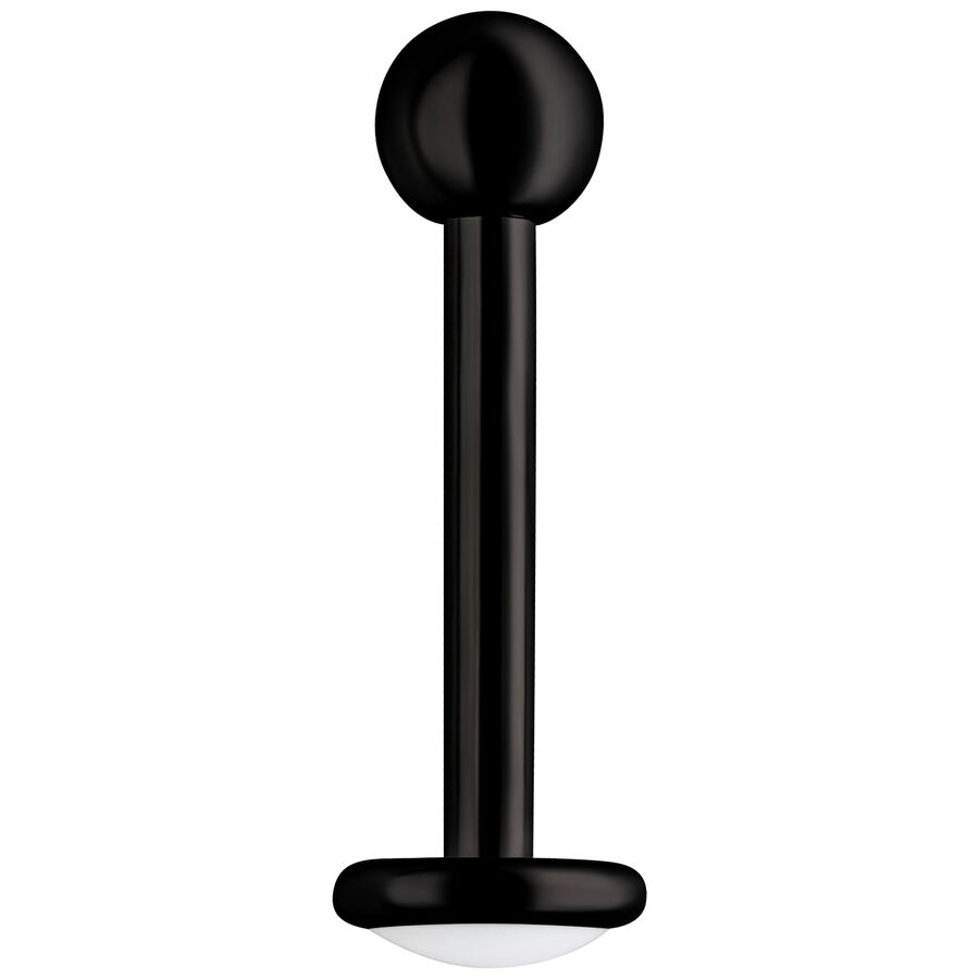 Schwarzes Labret Piercing aus Titan mit Außengewinde auf weißem Hintergrund