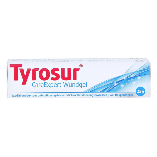 Tyrosur CareExpert haavageeli 25g tuubi valkoisella taustalla