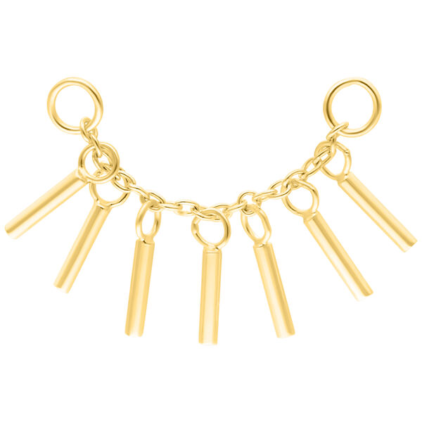 Goldene Piercingkette mit sieben kleinen Stäben auf weißem Hintergrund