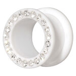 Valkoinen akryylitunneli kirkkailla kristalleilla, 18 mm koko
