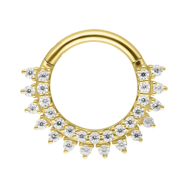 Aro de septum dorado con piedras de Moissanita sobre fondo blanco