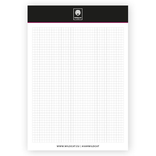 Blocco DIN A4 bianco con carta a quadretti e logo Wildcat in alto