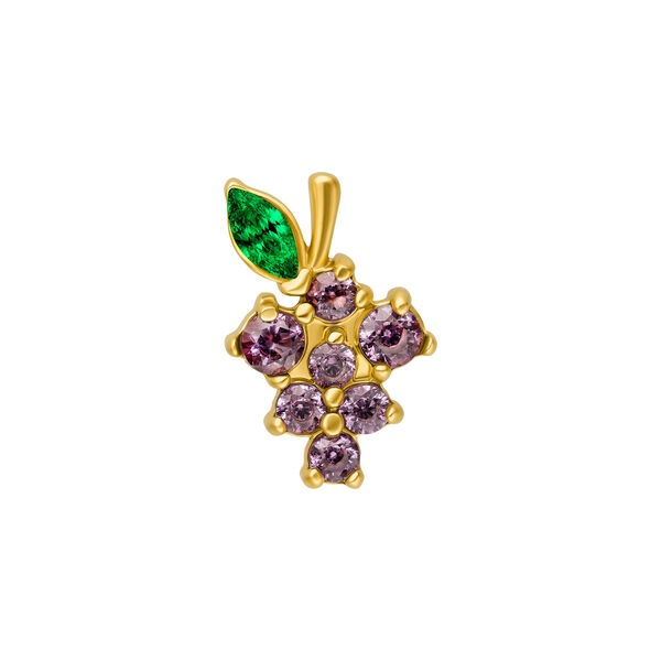 Adorno de piercing dorado en forma de uvas con piedras violetas y hoja verde