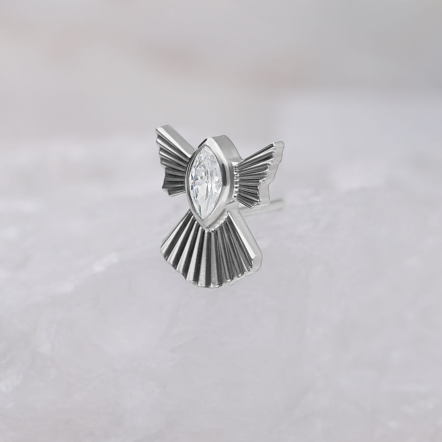 Inserto Push Fit argento a forma di fiocco di neve con cristallo chiaro su sfondo chiaro