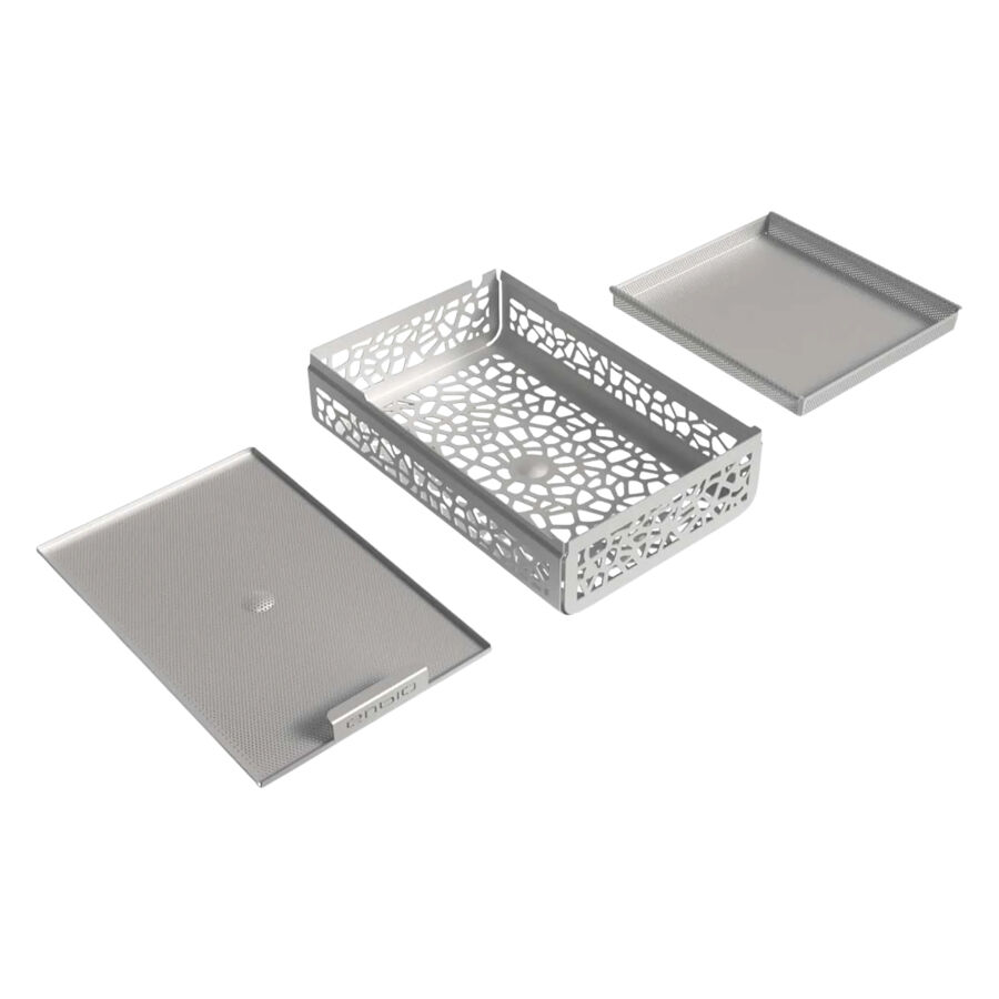 Set di Vassoi Argento Enbio Pro con pareti decorative su sfondo bianco
