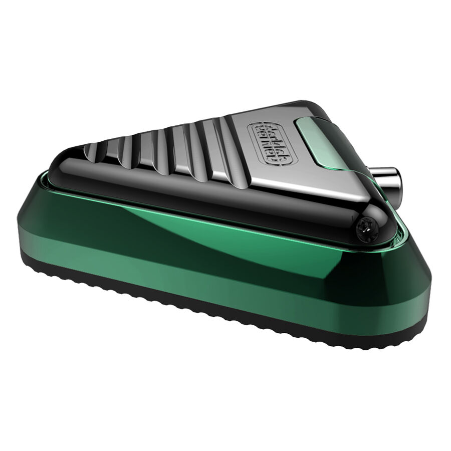 Delta Footswitch negro y verde de aluminio sobre fondo blanco