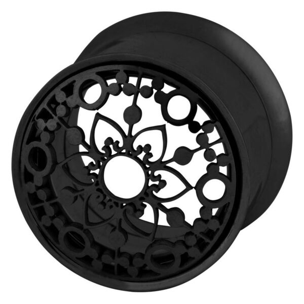 Schwarzer Mandala Tunnel aus Metall, 26,0 mm, mit filigranem Design