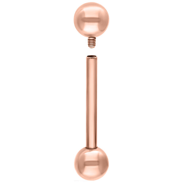 Micro barbell roségold con dos bolas, una desmontable, sobre fondo blanco