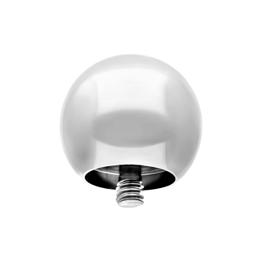 Sfera di ricambio in argento in acciaio chirurgico con filettatura esterna su sfondo bianco