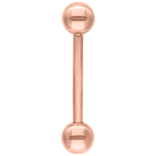 Micro barbell de titanio rosado con bolas lisas sobre fondo blanco