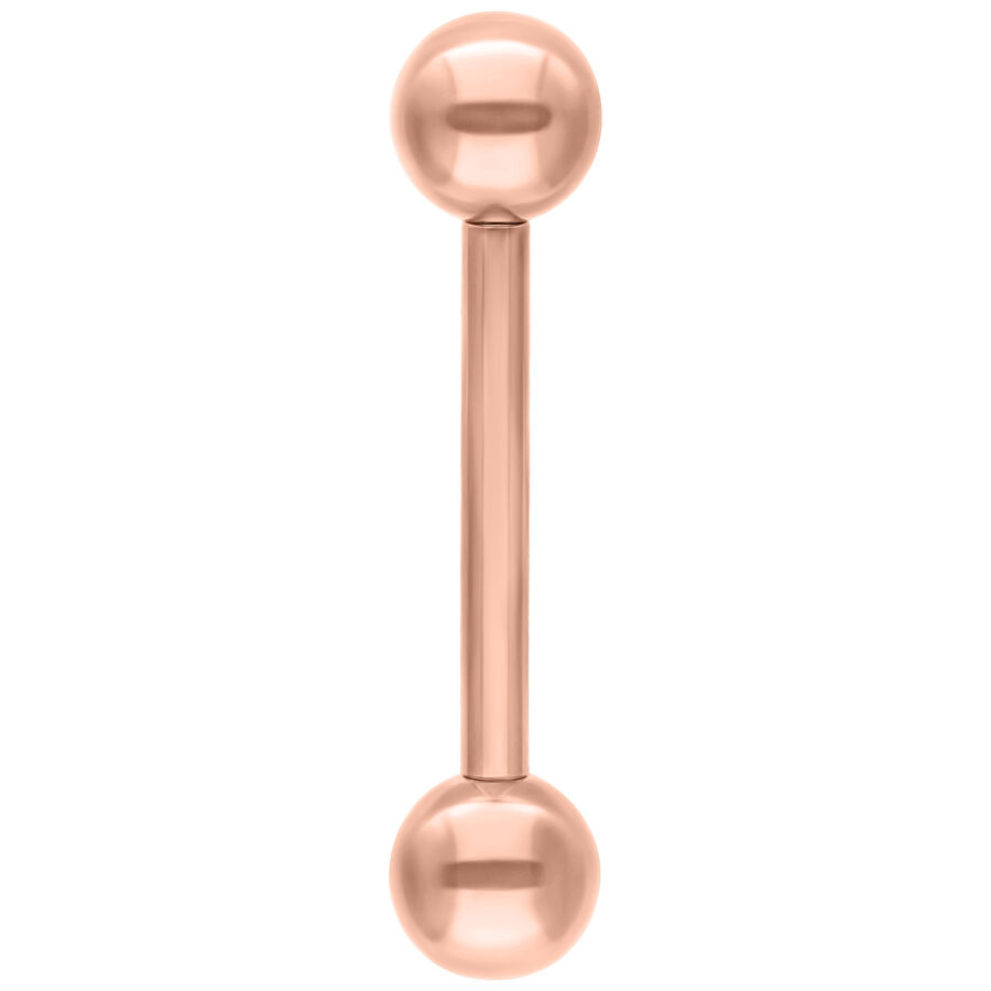 Roségoldene Titan Micro Barbell mit zwei Kugeln auf weißem Hintergrund