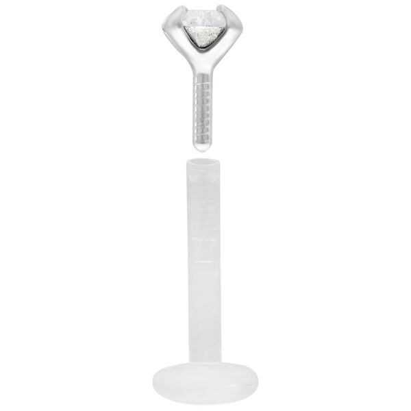 Micro Labret cristalino de bioplástico con Push Fit sobre fondo blanco