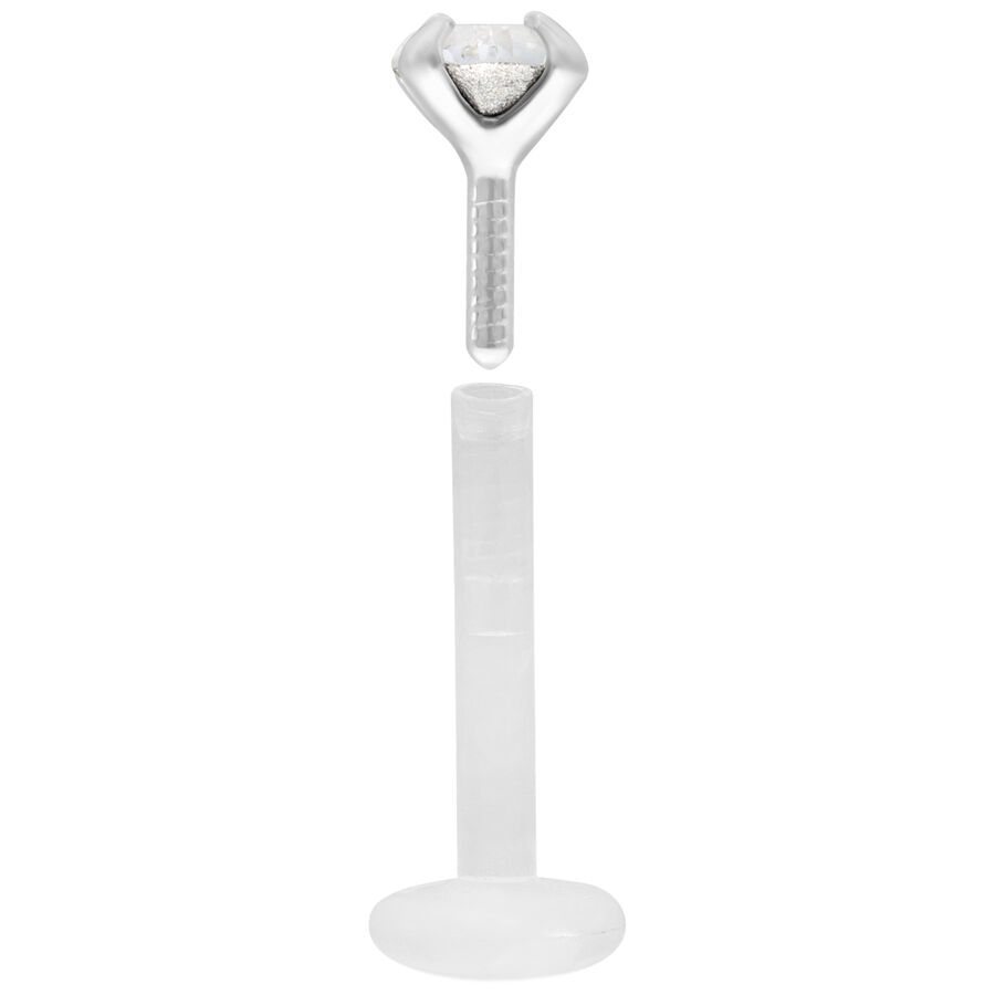 Micro Labret cristalino de bioplástico con Push Fit sobre fondo blanco