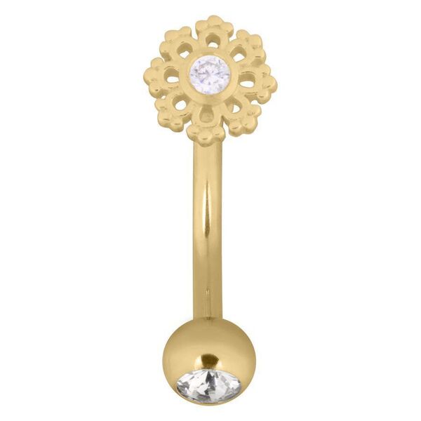 Kultainen Micro Bananabell lumihiutale-kuviolla ja kristallilla, 12mm