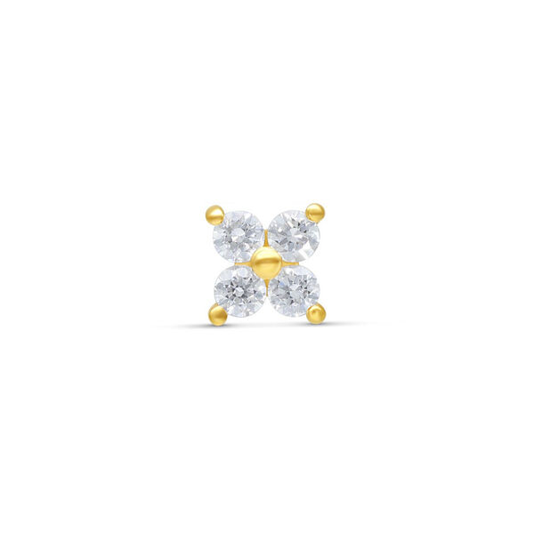 Accesorio de oro 14K con cuatro cristales claros sobre fondo blanco