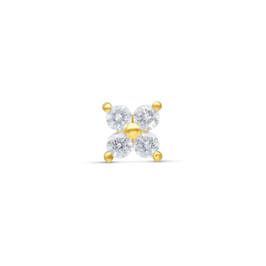 Accesorio de oro 14K con cuatro cristales claros sobre fondo blanco