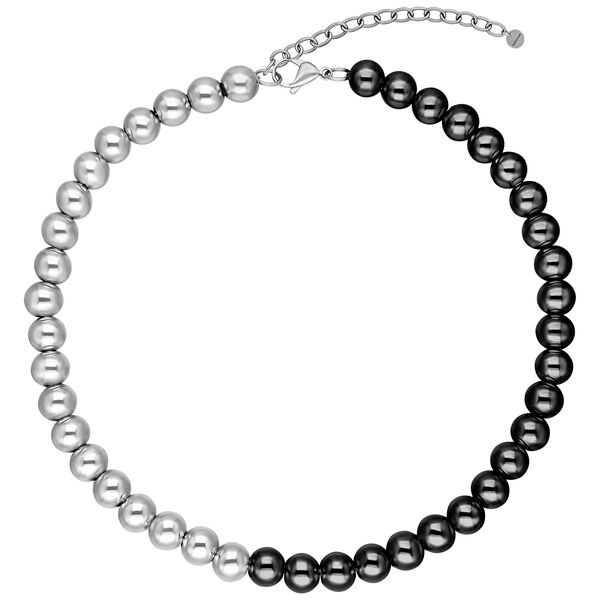 Collar Bubble plateado y negro de acero quirúrgico 316L sobre fondo blanco