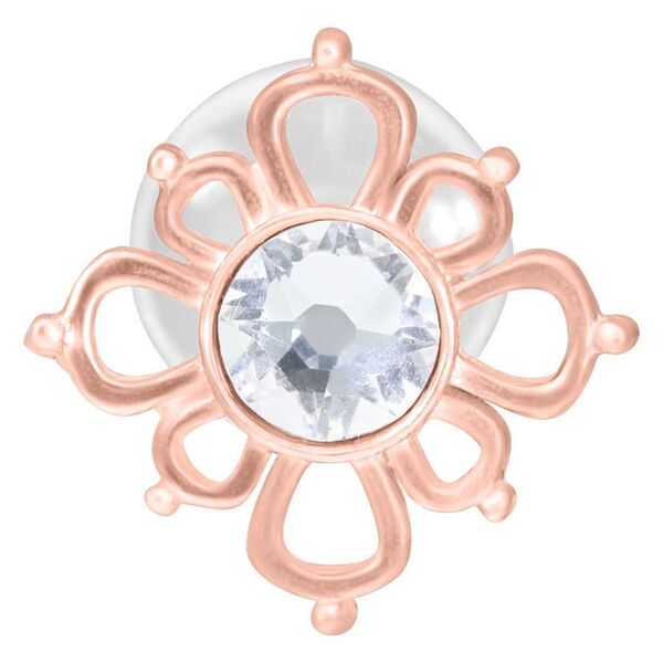 Labret Push-Fit en oro rosa con piedra cristalina sobre fondo blanco