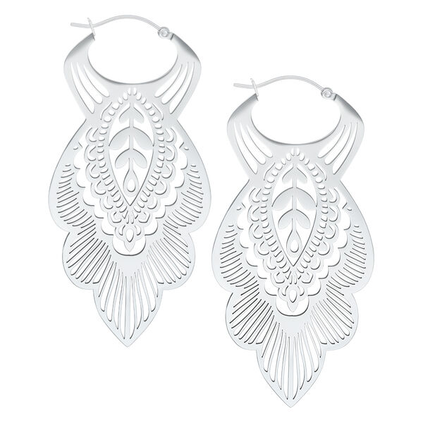 Mandala Leaf Hoops<!--5c66c9151f30b--> - Silvercoloured Metal