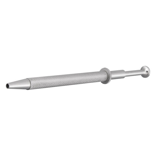 Silberner Ball Gripper aus Metall auf weißem Hintergrund, 13 cm lang