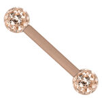Barbell placcato oro rosa con sfere di cristallo scintillanti su sfondo bianco